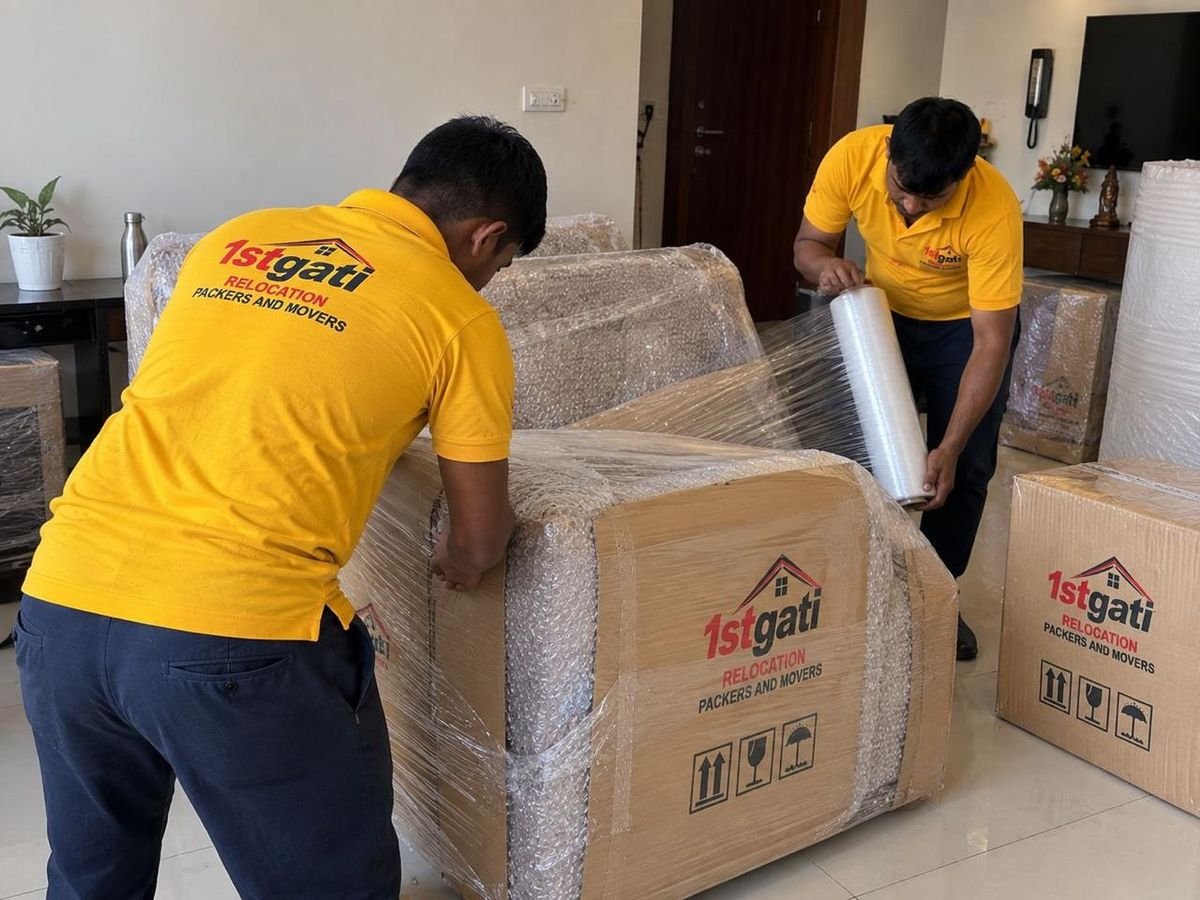 Workers wrapping items with multi-layer protection